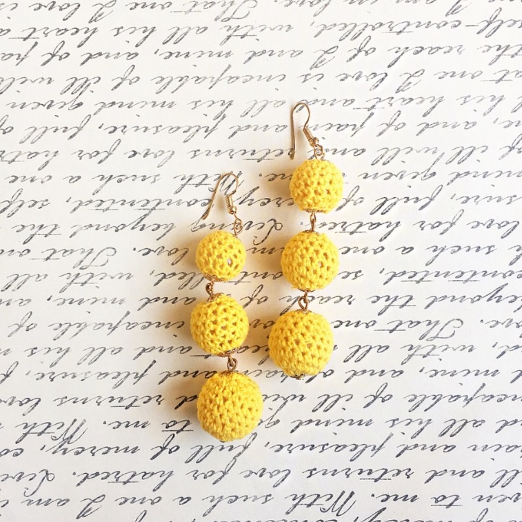 Yellow Festive Knitted Ball Earrings
